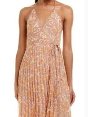 ASTR the Label | Marcela Floral Pleated Halter Wrap Midi Dress | Large